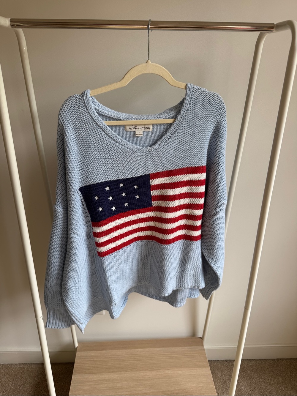 Americana American Flag Knit Sweater Blue Size L NWT